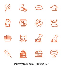 Set Of 16 Mammal Outline Icons Set.Collection Of Cat, Hamster, Vet And Other Elements.