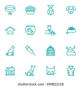 Set Of 16 Mammal Outline Icons Set.Collection Of Head, Kennel, Sitting And Other Elements.