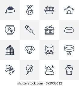 Set Of 16 Mammal Outline Icons Set.Collection Of Head, Carries, Parrot And Other Elements.