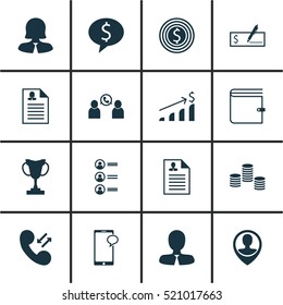 Set Of 16 Management Icons. Can Be Used For Web, Mobile, UI And Infographic Design. Includes Elements Such As List, Bank, Male And More.