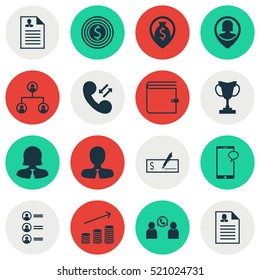 Set Of 16 Management Icons. Can Be Used For Web, Mobile, UI And Infographic Design. Includes Elements Such As Application, Bank, Male And More.