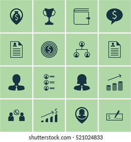 Set Of 16 Management Icons. Can Be Used For Web, Mobile, UI And Infographic Design. Includes Elements Such As Job, Profile, Bank And More.