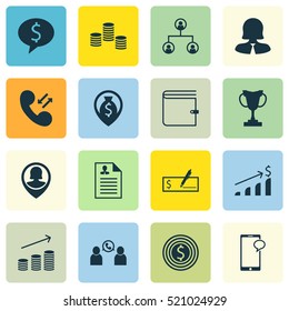 Set Of 16 Management Icons. Can Be Used For Web, Mobile, UI And Infographic Design. Includes Elements Such As Pin, Conference, Organisation And More.