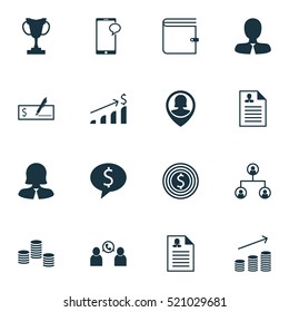 Set Of 16 Management Icons. Can Be Used For Web, Mobile, UI And Infographic Design. Includes Elements Such As Prize, User, Organisation And More.