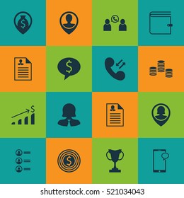Set Of 16 Management Icons. Can Be Used For Web, Mobile, UI And Infographic Design. Includes Elements Such As Female, Purse, Increase And More.