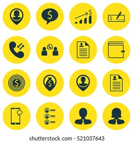 Set Of 16 Management Icons. Can Be Used For Web, Mobile, UI And Infographic Design. Includes Elements Such As Bank, User, Discussion And More.