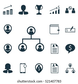 Set Of 16 Management Icons. Can Be Used For Web, Mobile, UI And Infographic Design. Includes Elements Such As Call, Bank, Pin And More.