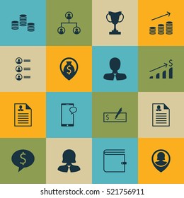 Set Of 16 Management Icons. Can Be Used For Web, Mobile, UI And Infographic Design. Includes Elements Such As Tree, Cup, Application And More.