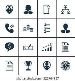 Set Of 16 Management Icons. Can Be Used For Web, Mobile, UI And Infographic Design. Includes Elements Such As Discussion, Profile, List And More.