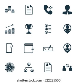 Set Of 16 Management Icons. Can Be Used For Web, Mobile, UI And Infographic Design. Includes Elements Such As Chat, Trophy, Pin And More.