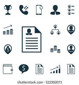 Set Of 16 Management Icons. Can Be Used For Web, Mobile, UI And Infographic Design. Includes Elements Such As Dollar, Cellular, Cash And More.