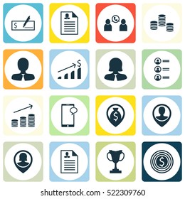 Set Of 16 Management Icons. Can Be Used For Web, Mobile, UI And Infographic Design. Includes Elements Such As Growth, Application, Dollar And More.