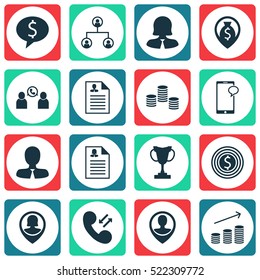 Set Of 16 Management Icons. Can Be Used For Web, Mobile, UI And Infographic Design. Includes Elements Such As Chat, Goal, Map And More.