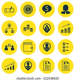 Set Of 16 Management Icons. Can Be Used For Web, Mobile, UI And Infographic Design. Includes Elements Such As Resume, Stacked, Male And More.