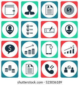 Set Of 16 Management Icons. Can Be Used For Web, Mobile, UI And Infographic Design. Includes Elements Such As User, Phone, Increase And More.