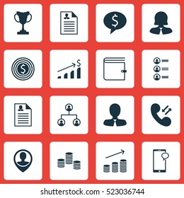 Set Of 16 Management Icons. Can Be Used For Web, Mobile, UI And Infographic Design. Includes Elements Such As Coins, Goal, Money And More.