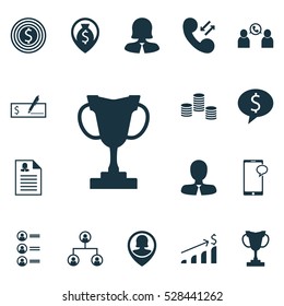 Set Of 16 Management Icons. Can Be Used For Web, Mobile, UI And Infographic Design. Includes Elements Such As Business Deal, Bank Payment, Tree Structure And More.