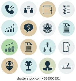 Set Of 16 Management Icons. Can Be Used For Web, Mobile, UI And Infographic Design. Includes Elements Such As Female Application, Messaging, Job Applicants And More.