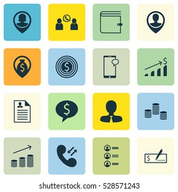 Set Of 16 Management Icons. Can Be Used For Web, Mobile, UI And Infographic Design. Includes Elements Such As Messaging, Bank Payment, Manager And More.