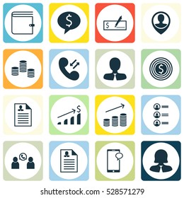 Set Of 16 Management Icons. Can Be Used For Web, Mobile, UI And Infographic Design. Includes Elements Such As Job Applicants, Successful Investment, Curriculum Vitae And More.