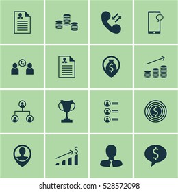 Set Of 16 Management Icons. Can Be Used For Web, Mobile, UI And Infographic Design. Includes Elements Such As Tournament, Tree Structure, Business Deal And More.