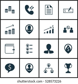 Set Of 16 Management Icons. Can Be Used For Web, Mobile, UI And Infographic Design. Includes Elements Such As Manager, Curriculum Vitae, Money And More.