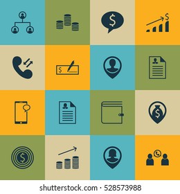 Set Of 16 Management Icons. Can Be Used For Web, Mobile, UI And Infographic Design. Includes Elements Such As Wallet, Pin Employee, Money And More.