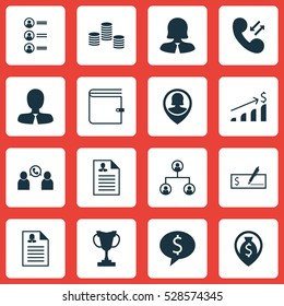 Set Of 16 Management Icons. Can Be Used For Web, Mobile, UI And Infographic Design. Includes Elements Such As Tree Structure, Tournament, Money Navigation And More.