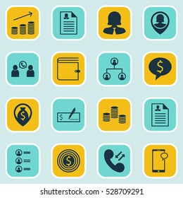 Set Of 16 Management Icons. Can Be Used For Web, Mobile, UI And Infographic Design. Includes Elements Such As Wallet, Money, Business Woman And More.