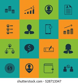 Set Of 16 Management Icons. Can Be Used For Web, Mobile, UI And Infographic Design. Includes Elements Such As Coins Growth, Successful Investment, Curriculum Vitae And More.