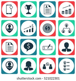 Set Of 16 Management Icons. Includes Elements Such As Chat, Conference, Applicants And More