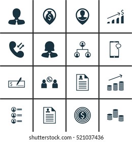 Set Of 16 Management Icons. Includes Elements Such As Finance, Resume, Chat And More.
