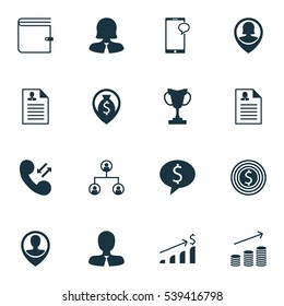 Set Of 16 Management Icons. Includes Business Goal, Money Navigation, Messaging And Other Symbols. Beautiful Design Elements.