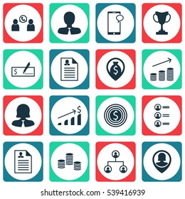 Set Of 16 Management Icons. Includes Money Navigation, Coins Growth, Messaging And Other Symbols. Beautiful Design Elements.