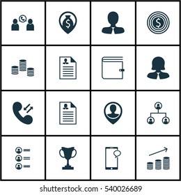 Set Of 16 Management Icons. Includes Money, Business Goal, Job Applicants And Other Symbols. Beautiful Design Elements.