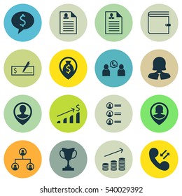 Set Of 16 Management Icons. Includes Bank Payment, Coins Growth, Successful Investment And Other Symbols. Beautiful Design Elements.