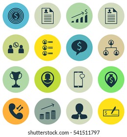 Set Of 16 Management Icons. Includes Tree Structure, Bank Payment, Tournament And Other Symbols. Beautiful Design Elements.