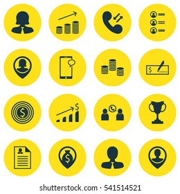 Set Of 16 Management Icons. Includes Job Applicants, Business Woman, Money Navigation And Other Symbols. Beautiful Design Elements.