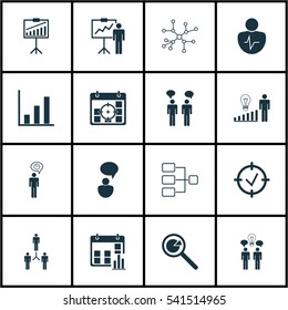 Set Of 16 Management Icons. Includes Conversation, Bar Chart, Team Meeting And Other Symbols. Beautiful Design Elements.