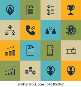 Set Of 16 Management Icons. Includes Pin Employee, Business Goal, Job Applicants And Other Symbols. Beautiful Design Elements.