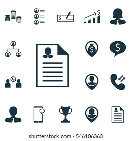 Set Of 16 Management Icons. Includes Cellular Data, Job Applicants, Pin Employee And Other Symbols. Beautiful Design Elements.