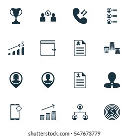 Set Of 16 Management Icons. Includes Cellular Data, Manager, Employee Location And Other Symbols. Beautiful Design Elements.