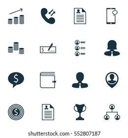 Set Of 16 Management Icons. Includes Female Application, Business Deal, Employee Location And Other Symbols. Beautiful Design Elements.