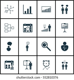 Set Of 16 Management Icons. Includes Planning, Conversation, Project Analysis And Other Symbols. Beautiful Design Elements.