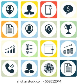 Set Of 16 Management Icons. Includes Pin Employee, Business Goal, Tournament And Other Symbols. Beautiful Design Elements.