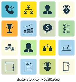Set Of 16 Management Icons. Includes Messaging, Manager, Business Woman And Other Symbols. Beautiful Design Elements.