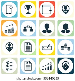 Set Of 16 Management Icons. Includes Money, Manager, Phone Conference And Other Symbols. Beautiful Design Elements.