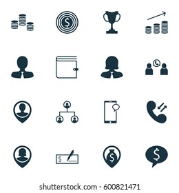 Set Of 16 Management Icons. Includes Tournament, Pin Employee, Wallet And Other Symbols. Beautiful Design Elements.