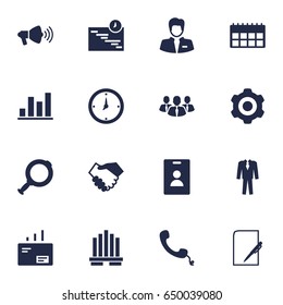 Set Of 16 Management Icons Set.Collection Of Id Card, Pen, Graph And Other Elements.