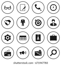 Set Of 16 Management Icons Set.Collection Of Spectacles, Worker, Loupe And Other Elements.